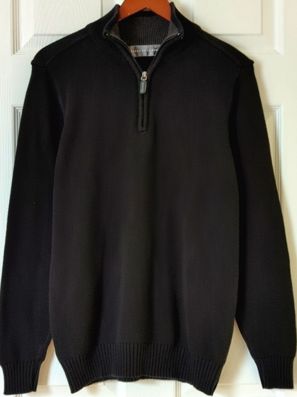 Oscar de la Renta Men's Classic Cotton Quarter Zip Pullover Sweater Black Small
